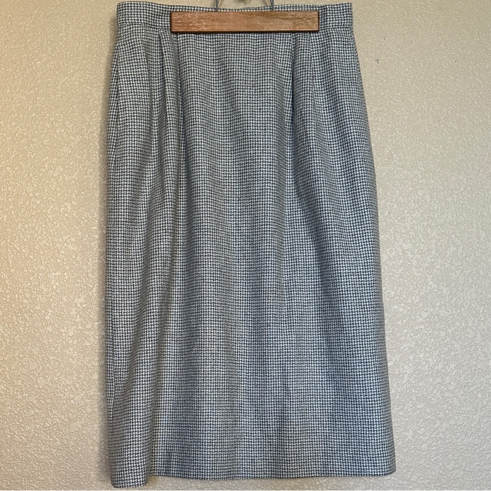 Vintage Wool Blend Grey Houndstooth Pencil Skirt